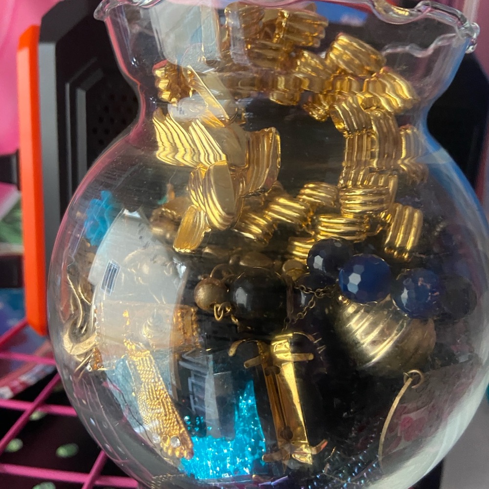 Gold and Blue Mystery Jewelry Jar